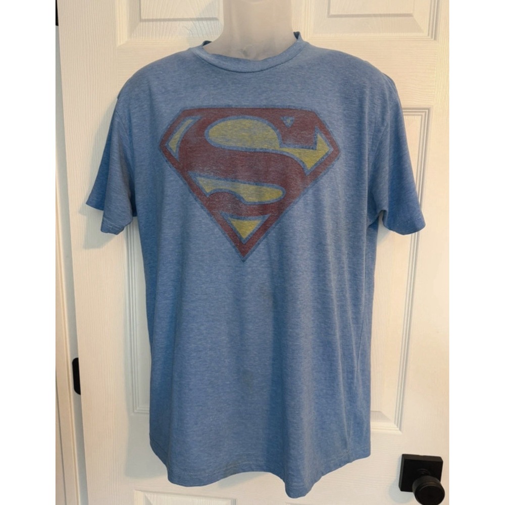 Superman DC Comics Mens Distressed Logo Graphic T-Shirt Size L Blue Red Yellow